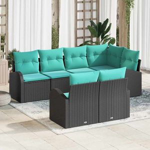Set Divano da Giardino in Polyrattan Nero con Cuscini in Schiuma ad Alta Densità, Arredamento da Esterno dal Design Contemporaneo, Impermeabile - Product Image 1