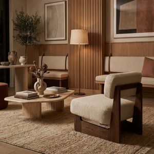 Fauteuil d'appoint moderne en bouclette beige avec pieds en bois et coussin haute densité pour salon, chambre et bureau - Product Image 4
