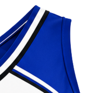 Haut court de cheerleading sans manches pour femme, bleu roi, blanc et noir, col en V, pour performance athlétique, uniforme d'équipe de cheerleading, compétition - Product Image 3