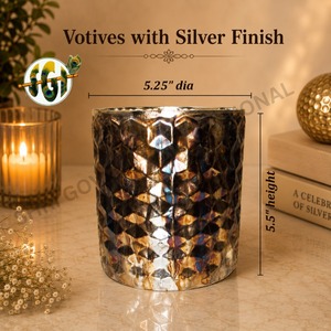 Support à bougie en verre conique avec finition argentée, 2,5 cm de diamètre x 2,75 cm de hauteur, pour décoration intérieure, réutilisable et résistant à la chaleur - Product Image 4