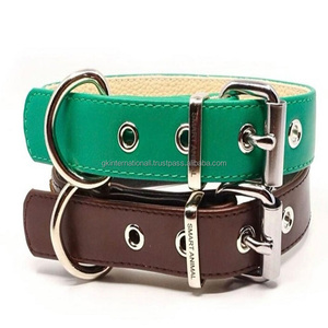 Collar de perro de cuero genuino de colores sólidos de lujo de alta calidad ecológico al por mayor de fábrica con hebilla de níquel premium y anillo D - Product Image 4