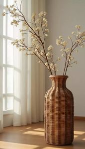 Vase en rotin fait main, urne décorative en osier tressé marron, présentoir de fleurs pour table, décoration de maison et de mariage - Product Image 1