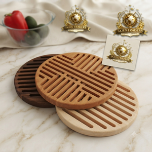 Wooden <b>Trivet</b> Set Round Slatted Hot Pot Holder Heat Resistant <b>Kitchen</b> Table Mat Natural Wood <b>Trivets</b> For Dining Table - Product Image 3