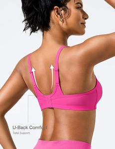 Women's <b>Pink</b> Racerback Sports Bra Scoop Neck Medium Support Breathable Mesh Fitness Workout Yoga Top Seamless Solid Style - Product Image 5