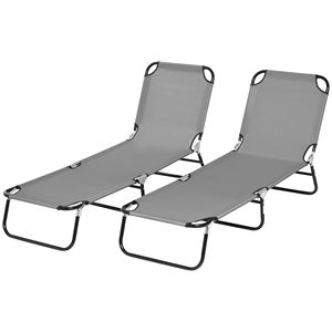 Set di 2 Sdraio Pieghevoli da Piscina con Schienale Reclinabile a 5 Livelli, Telaio in Acciaio, Grigio Scuro - Product Image 1