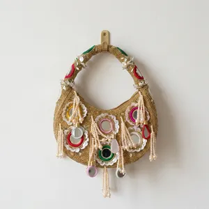 Embroidered Beaded Bag Traditional Mirror Work Tassel Evening Clutch Purse Wedding Party <b>Handbag</b> Trendy Color New Design Fashion - Product Image 1