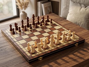 Échiquier en bois de haute qualité pour la famille, disponible dans toutes les tailles, au meilleur prix, avec sculpture sur le thème des jeux d'échecs - Product Image 5