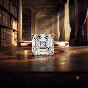 Bague de fiançailles en or rose avec diamant taille émeraude pour femme, style classique, bague solitaire taille Asscher en or rose - Product Image 1