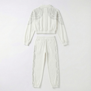 Ensemble survêtement homme en coton personnalisé en gros, lavage à l'acide, strass, deux pièces, veste et pantalon, streetwear, poids lourd, écologique, luxe - Product Image 3