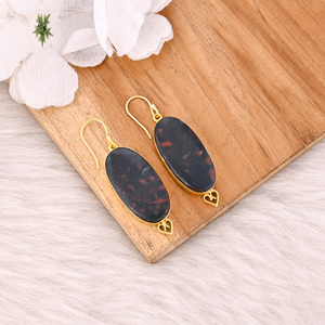 Handmade Classic Style <b>Silver</b> Plated Brass <b>Earrings</b> Blood Stone Gemstone Dangle <b>Earring</b> <b>Long</b> Oval <b>Earring</b> Wholesale Manufacturer - Product Image 3