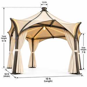 Outdoor Gazebo Tent Pavilion 10x10 FT <b>Waterproof</b> Polyester <b>Canopy</b> with PVC Coating Powder Coated Aluminum Frame Draped Curtains - Product Image 2
