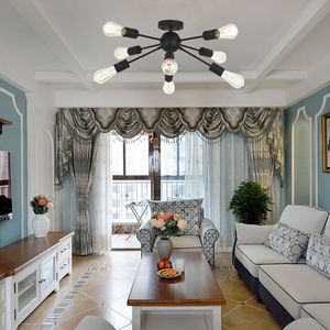 Lampadario Sputnik Moderno a 8 Luci, Nero, Semi-Incasso, Illuminazione a Soffitto, Stile Industriale Vintage Mid-Century Starburst - Product Image 6