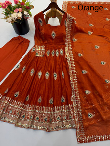 Designer Anarkali <b>Suit</b> in New <b>Fancy</b> Style Heavy silk With Sequence and Embroidery Work Fully Sleeve Anarkali for Women - Product Image 4