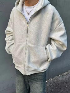 Sweat-shirt de voyage pour homme avec fermeture éclair personnalisée et sac à dos intégré, tendance, surdimensionné, noir, pour le printemps et l'automne - Product Image 2