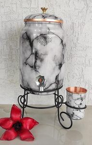 ตู้กดน้ำแก้วลายหินอ่อน ฝาและก๊อกทองแดง ใช้งานในครัวเรือนแบบแมนนวล - Product Image 5