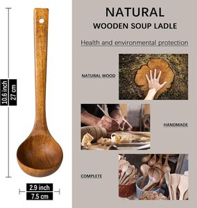 Louche en bois 2 fl oz, cuillère moyenne pour servir et cuisiner, cuillère à soupe en bois, naturelle et durable - Product Image 6