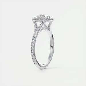 Bague de fiançailles avec halo caché en diamant de laboratoire rond de 2,50 carats, sertie de mini griffes, en or blanc 14 carats - Product Image 1