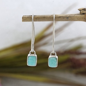Natural Amazonite 925 Sterling Silver Cushion <b>Dangle</b> Hook <b>Earrings</b> Handmade Gemstone Wholesale Jewelry for Women - Product Image 3