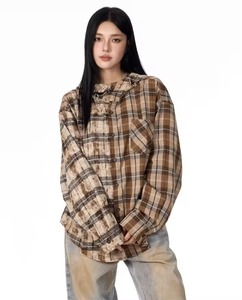 Sudadera Holgada con Capucha de Punto a Cuadros Bicolor para Mujer, Estilo Americano Vintage y de Alta Gama, para Primavera/Otoño/Invierno - Product Image 2