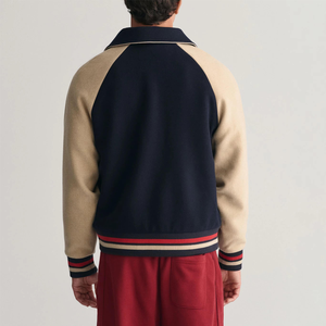 Chaqueta Varsity Beige Marino para Hombre, Cuello Alto, Cierre de Cremallera, Corte Regular, Estilo Casual, Ropa de Invierno, Material de Lona - Product Image 3
