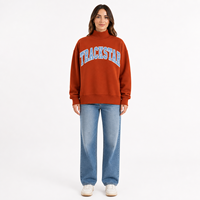 Sweat-shirt col montant personnalisé pour femme, jaune beurre, coupe oversize, en coton éponge, pour l'hiver, avec logo imprimé sur le devant, TSI-MN-034