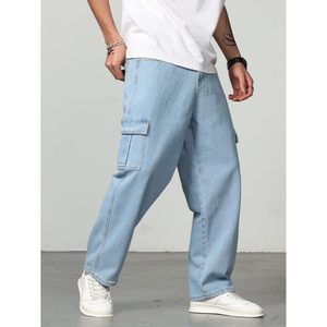 Pantalones Vaqueros Cargo de Mezclilla Azul Claro con Múltiples Bolsillos, Estilo Vintage Retro, Tendencia Moderna de Moda Urbana, Prenda Inferior Transpirable - Product Image 1