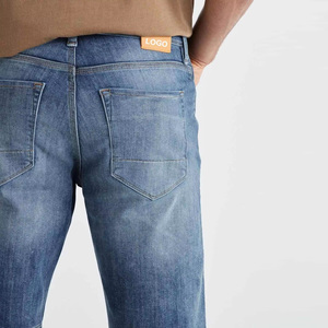 Nuevos Pantalones Cortos Bermuda de Mezclilla Lavada para Hombre, Cintura Media, Estilo Casual, Tejido de Algodón, Cintura Elástica, Color Azul Sólido - Product Image 3