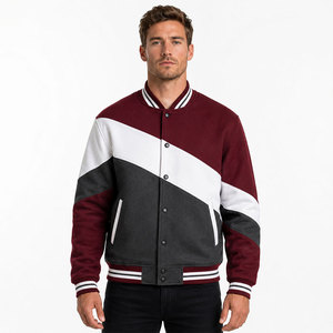 Chaqueta Letterman Blanca Borgoña Refinada, Diseño Clásico con Botones a Presión, Cuello Acanalado, Ropa Cómoda para el Día a Día - Product Image 1