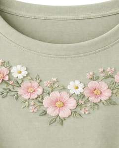 Camiseta con estampado floral para mujer, color verde salvia, de algodón suave, cuello redondo, informal, de manga corta, top de verano, ligera, cómoda y a la moda - Product Image 6