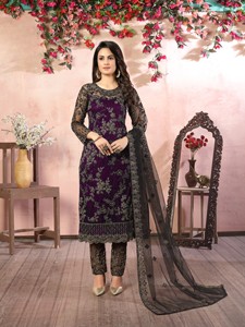 Embroidered Net Semi-Stitched Indian Ladies Wedding Wear Salwar Suit-Ethnic Knee-Length Regular Fit - Product Image 6