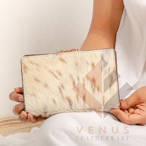 LW Western Stylish Hair On Hide Brown Tooled Fur Leather Clutch Mujeres Diseñado Monedero Venta caliente Tooled Leather Wallet - Product Image 5