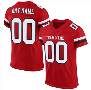 Custom <b>Red</b> Football Jersey With White Numbers And Stripes For Men Adult Size Breathable Polyester <b>Material</b> - Product Image 4