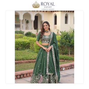<b>Top</b> Quality Wedding Wear Indian Clothing Vichitra Silk Lehenga Choli with Zari Sequence Work Semi Stitch Lehenga Choli for Sale - Product Image 3