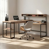 Bureau d'ordinateur GUOGE sur mesure en MDF mélaminé avec cadre métallique, table de travail avec rangement et étagère