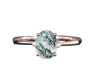 การออกแบบคลาสสิกMoss Agate Minimalist 925 เงินสเตอร์ลิงผู้หญิงงานแต่งงานหมั้นของขวัญวันวาเลนไทน์แหวนขายส่งจํานวนมาก - Product Image 1