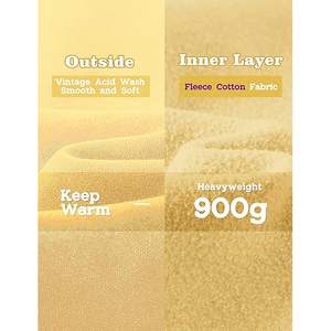 Unisex Yellow Oversized Hooded Sweatshirt Solid Color Casual French Terry <b>Pullover</b> With Pocket Regular Sleeve Fit - Product Image 5
