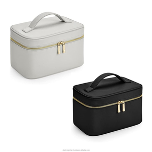 Sac cosmétique portable en cuir, grande capacité, écologique, imperméable, isolé, avec fermeture éclair et poignée souple, pour hommes et femmes, vente en gros - Product Image 6