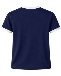 Camiseta Personalizada Azul Marino para Mujer, Cuello Redondo, Manga Corta, Tela Satén Jersey, Secado Rápido, Ecológica, Informal de Verano - Product Image 5