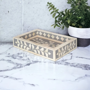 Plateau de service en bois avec incrustations en os, motif floral moderne, fait main, plateau décoratif avec incrustations en os, par PERFECT ENTERPRISES - Product Image 3
