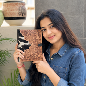Hot sale Hair On Hide Cowhide Leather Business Planner Portfolio Conference File Folders Document Folder Binder With Card Holder - Product Image 3