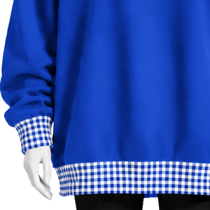 Sweat-shirt à col rond bleu roi pour homme, coupe ample, avec col et ourlet à carreaux, manches longues, motif graphique, pull décontracté, haut tendance - Product Image 6