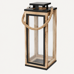 Handcrafted Rustic Wooden Candle Lantern with Jute <b>Rope</b> Handle Vintage Farmhouse Glass Lantern for Indoor Outdoor Decor - Product Image 4