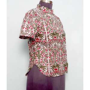 Túnica de Playa Moderna Vintage para Mujer, con Estampado Floral, Cuello Redondo, Manga Corta Abullonada, Casual, Modesta, Lavable, 100% - Product Image 4