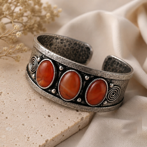 Hydro Carnelian Wide Open Bezel Set Cuff <b>Bangle</b> Silver/Gold Plated Brass Handmade Vintage Unisex Gift Jewelry Town in JT-044 - Product Image 6
