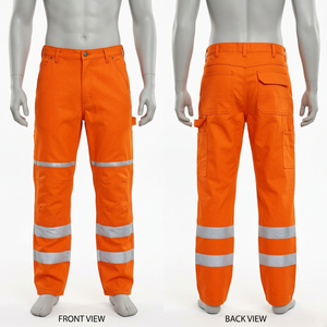 Men Womens Safety <b>Work</b> <b>Pant</b> Corduroy Acid 240 GSM Premium Polyester Neon Yellow Reflective Leg Panels Custom Logo Print - Product Image 1
