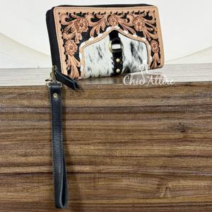 Portefeuille long pour femme anti-RFID, en cuir travaillé à la main, pochette multifonctionnelle, grande capacité, porte-cartes d'identité et porte-cartes - Product Image 1