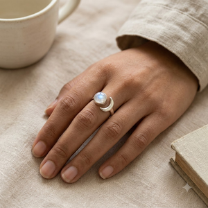 Bague Statement en Argent Sterling 925 avec Pierre de Lune Arc-en-ciel, Faite à la Main, Pierre de Naissance de Juin, Sertissage Bezel 8mm, Style Bohème, Cadeau Idéal - Product Image 5