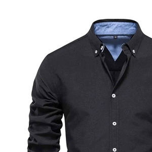 Custom Men's <b>Black</b> Dress <b>Shirt</b> Long Sleeve Contrast Collar Cuff <b>Button</b> Down Smart Casual Formal Cotton <b>Shirt</b> OEM Supplier - Product Image 3