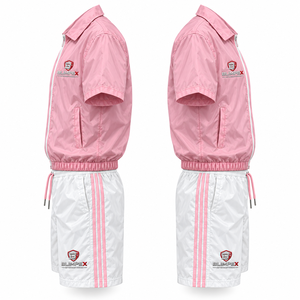 Ensemble de survêtement d'été unisexe personnalisé OEM, veste à fermeture éclair à manches courtes et short assorti, marque privée - Product Image 3
