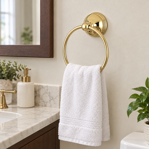Anneau porte-serviettes rond classique en laiton doré poli, support mural décoratif pour serviettes de toilette, accessoire de salle de bain pour hôtel - Product Image 2